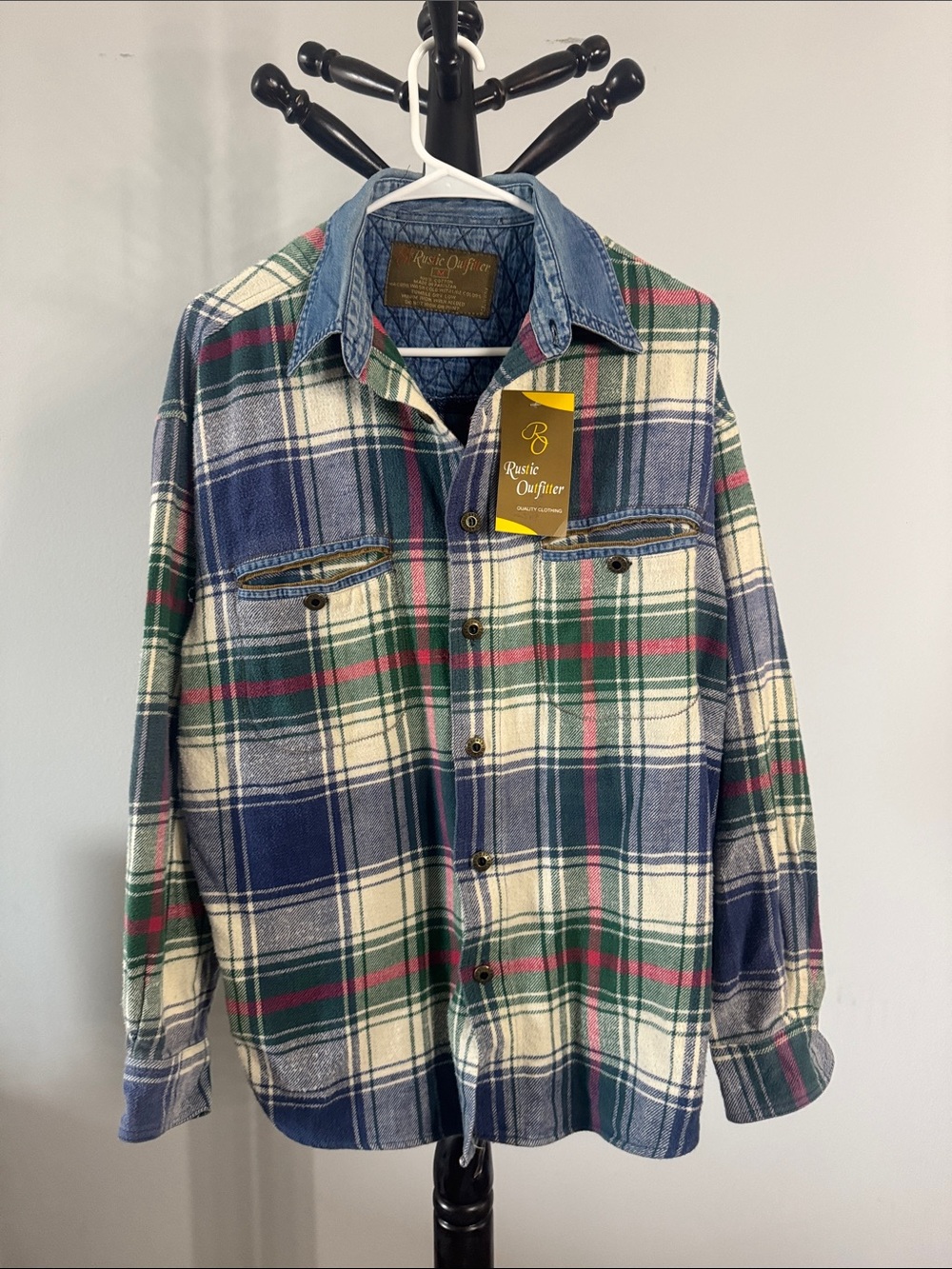 Rustic Outfitter Plaid Button-Up Shirt Jacket in Blue/Green/Cream